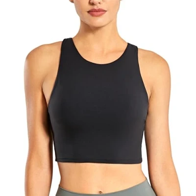 Afbeelding van CRZ Yoga Butterluxe Dames Y rug Hoge Nek Palangra Sportbeha Gewatteerde Tanktops, zwart.