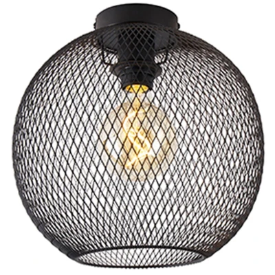 Afbeelding van QAZQA Moderne plafondlamp zwart 30 cm Mesh Ball