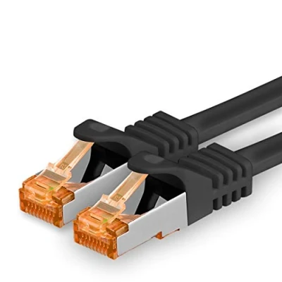 Afbeelding van 1aTTack Ethernetkabel, Cat.7, netwerkkabel, RJ45 kabel, 10 Gbps, 600 MHz, 1 stuk, zwart, m