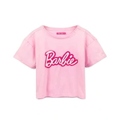 Afbeelding van Barbie Dames kort T shirt Vrouwelijke mode retro pop logo Roze crop top fashionista kleding merchandise,
