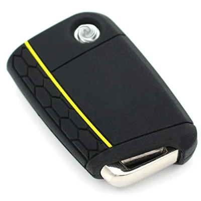 Afbeelding van CYK www. CoverYourKey .de VB beschermhoes voor autosleutels met 3 knoppen, siliconen, zwart geel