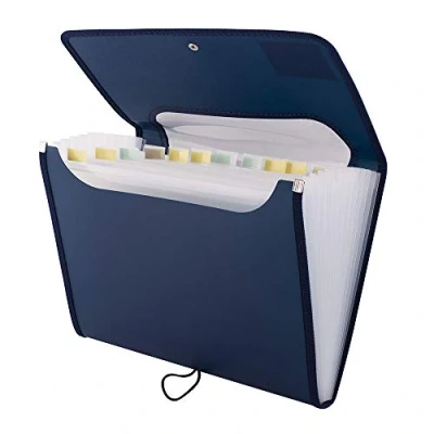 Afbeelding van D.RECT 5590 uittrekbare map, 12 vakken, A4, map voor documenten, accordeon aktetas, marineblauw