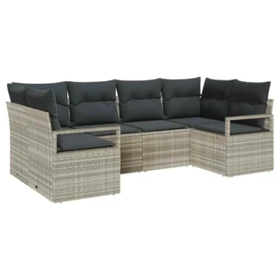 Afbeelding van vidaXL Ensemble de 6 pièces sofa jardin avec coussins en ratan poly gris clair.