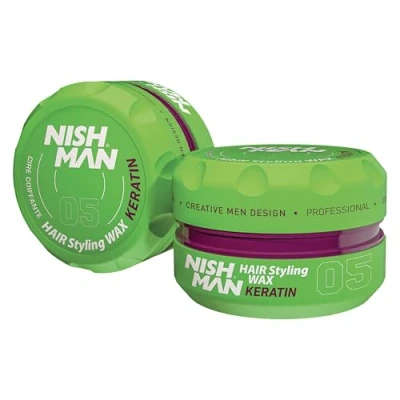 Image de NISHMAN Cire de Coiffage pour Hommes 05 Kératine 150g Parfum Fruits des Bois Fini Brillant Naturel Tenue Forte Gel Cheveux Aqua Wax Contrôle et Définition Longue Durée