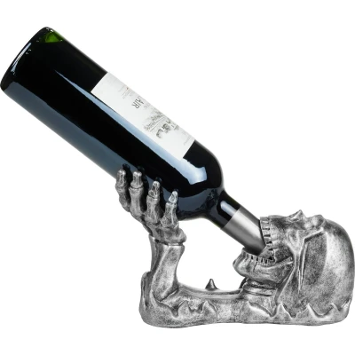 Afbeelding van BRUBAKER Wijnfleshouder Schedel Fleshouder Drinken met Skelet Hand Zilver Flesstandaard Deco Beeldje Handgeschilderd Wijn accessoires Grappige Decoratie geschenk Wijnrek