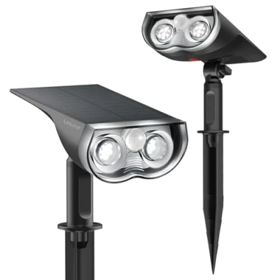 Afbeelding van Linkind Tuinverlichting op zonne energie met bewegingsmelder, solarlampen voor buiten, IP67 waterdicht, buitenwandlamp, 650 lm, zeer heldere solarlamp tuin, ingangsdeur, garage, set van 2 stuks
