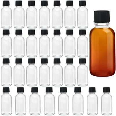 Afbeelding van Belle Vous Mini Boston Likeurflessen (30 Pak) Herbruikbare 30 ml Lege Glazen Drank Flessen met Zwarte Schroefdoppen Makkelijk Gieten, Fles Vullen Miniatuur voor Huwelijk, Feesten