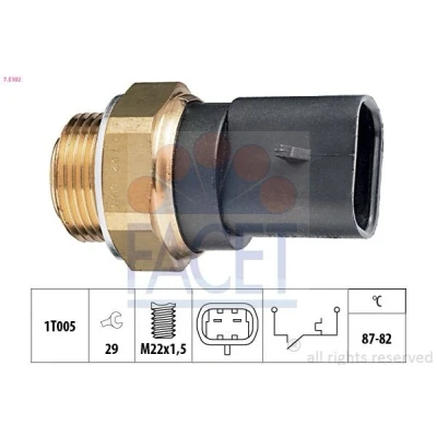 Afbeelding van FACET 7.5102 Temperatuurschakelaar, radiateurventilator M22x1,5 Made in Italy OE Equivalent OPEL: Astra F Saloon, CC, G Saloon