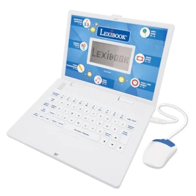 Afbeelding van Lexibook JC598i10 Tweetalige leercomputer Frans/Nederlands, speelgoed voor kinderen met 124 taalactiviteiten, schrijven, wiskunde, logica, muziek en spelletjes, wit/blauw