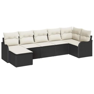 Afbeelding van vidaXL 7 Delige Tuin Sofa Set met Kussens Zwart Poly Rattan