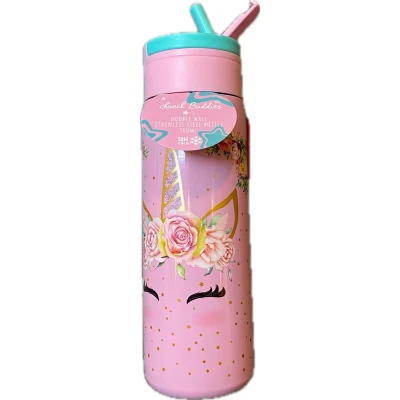 Afbeelding van Lunch buddies waterfles RVS Unicorn flower 500 ml dubbelwandig geïsoleerd 12uur koel