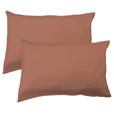 Afbeelding van MATT &amp; ROSE Set van 2 kussenslopen, effen, katoenen gaas, 50 x 70 cm, 100% katoen, Oeko Tex, kussensloop terracotta