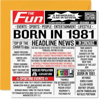 Afbeelding van Stuff4 verjaardagskaarten, voor 43e verjaardag, mannen en vrouwen Born In 1981 Verjaardagskaart mama, papa, oom, tante, vintage, retro, Back 1981, 145 mm x