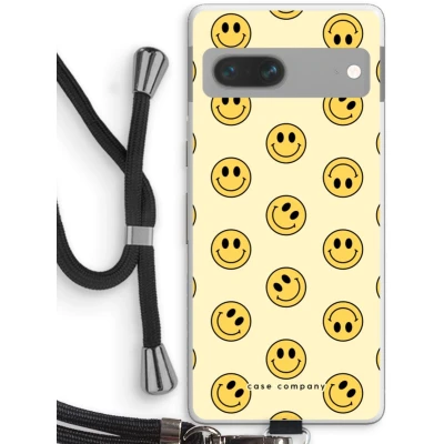 Afbeelding van Case Company® hoesje met Koord geschikt voor Google Pixel 7 Smiley N2 Telefoonhoesje Zwart Bescherming aan alle Kanten en Over de Schermrand