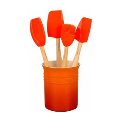 Afbeelding van Le Creuset Silicone Set Met 4 Premium Spatels In Spatelpot Oranjerood
