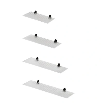 Afbeelding van Euro Tische Étagère murale en verre transparent de 50 cm, pour salle bain, avec lignes, sécurité ESG 6 mm et supports métal (verre lignes)
