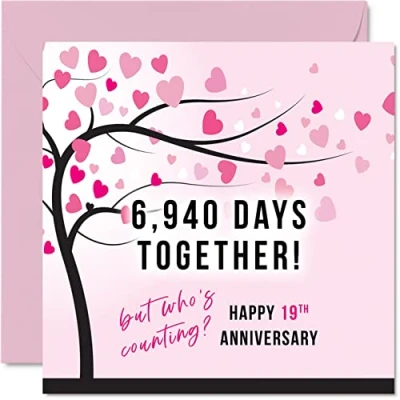 Afbeelding van Grappige 19e huwelijksverjaardag kaart voor vrouw of man 6940 dagen samen cadeau &quot;I Love You&quot;, wenskaarten partner, 145 mm x
