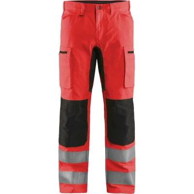 Afbeelding van Blaklader High Vis broek met stretch 1585 1811 Rood/Zwart