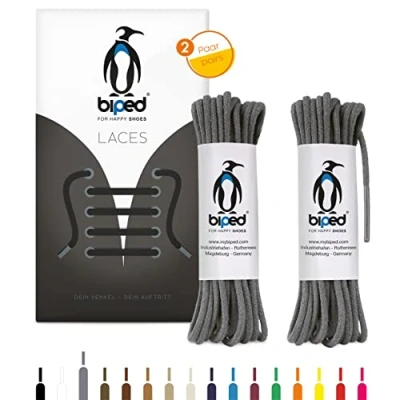 Afbeelding van biped LACES Z2900 ronde katoenen veters, diameter 2 mm, dun, premium veters voor schoenen en leren laarzen, scheurvast wasbaar, gemaakt in de EU, grijs.