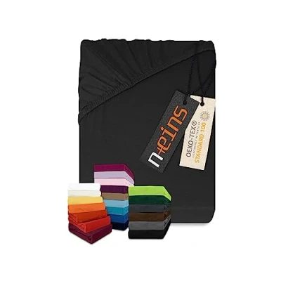 Afbeelding van npluseins klassiek Jersey hoeslaken verkrijgbaar in 34 moderne kleuren en 6 verschillende maten 100% katoen, 70 x 140 cm, zwart