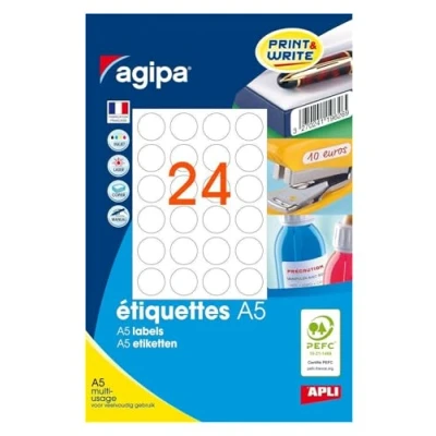 Image de Agipa etui de 384 pastilles blanches rondes multi usages 30 mm diamètre 101354