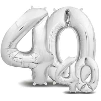 Afbeelding van envami® Verjaardagsballon, 40 jaar, zilver, 101 + cm, cijferballon, decoratieve verjaardagsset voor dames en heren, Happy Birthday decoratie/ ballon, zweeft dankzij helium
