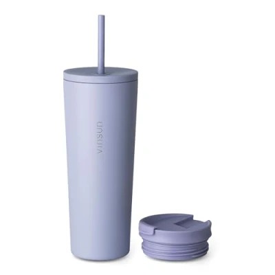 Afbeelding van Vinsun Mug Isotherme avec Paille et Couvercle 720ml Acier Inoxydable, Anti Fuite, Double Paroi, Boissons Chaudes Froides Tasse pour Voyage, Voiture, Uni