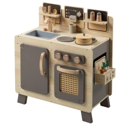 Afbeelding van howa Speelgoed Kinderkeuken Speelkeuken Keuken van Hout &quot;FoodieFun dark&quot; incl. 10 delig Kookaccessoires 4824