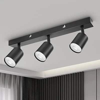 Image de Dehobo Spots de Plafond Orientable, Plafonnier Spot Noir avec Douille GU10, Rampe et Rails Moderne, sans Ampoules, 3 pour Cuisine Chambre Salon Couloir Salle à manger
