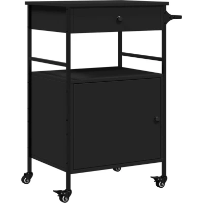 Afbeelding van vidaXL Keukentrolley 56x43x89,5 cm bewerkt hout zwart