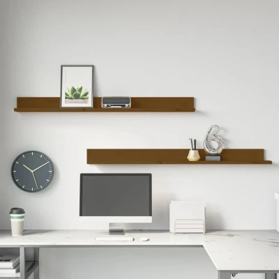 Afbeelding van Wandkasten 2 st 110x11x9 cm massief grenenhout honingbruin
