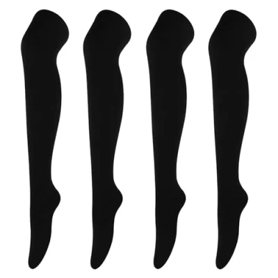 Afbeelding van MEMOFYND Set van 2 paar katoenen kniekousen voor dames, thermische sokken boven de knie (zwart), zwart, één maat, zwart.
