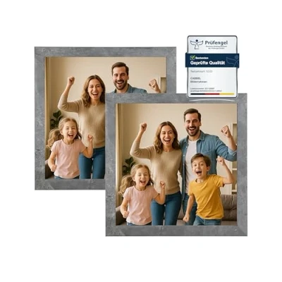 Afbeelding van CABBEL Set van 2 fotolijsten 25 x cm MDF onbreekbaar acrylglas grijs (beton) vierkant om neer te zetten of op hangen, modern en stabiel