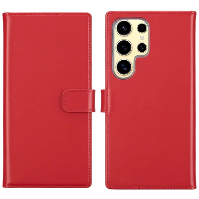 Afbeelding van Selencia Hoesje Geschikt voor Samsung Galaxy S25 Ultra Met Pasjeshouder Echt Lederen Bookcase Rood