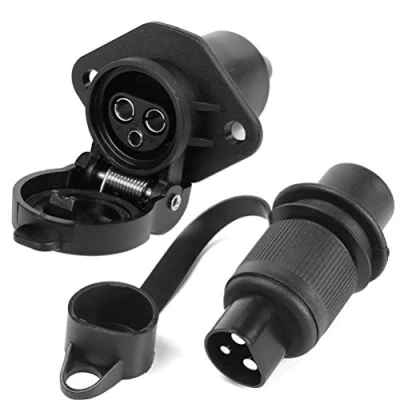 Afbeelding van AGRISHOP 12 V stekkerstekker, aanhanger, 3 polig, mannelijke vrouwelijke connector, adapter voor camper, caravan, tractor, vrachtwagen, bestelwagen, raad