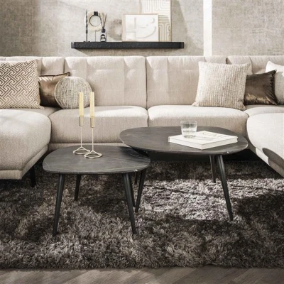 Afbeelding van Hoyz Collection Salontafel Rock Organisch 3D Zwart Bruin Set van 2