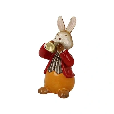 Afbeelding van Goebel Pasen Decoratief beeld / figuur Haas Gedreven trompettist Aardewerk 8cm paashaas