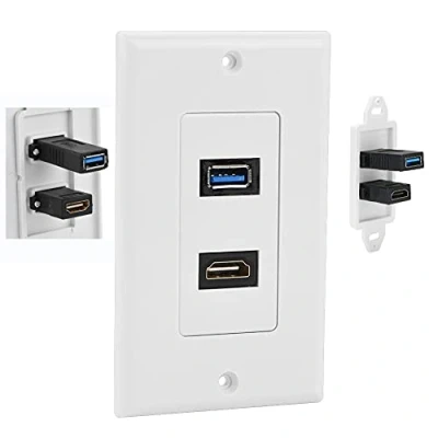Afbeelding van Tangxi USB HDMI, HDMI 3.0 2 in 1 wandplaat, geïntegreerde multimedia wit