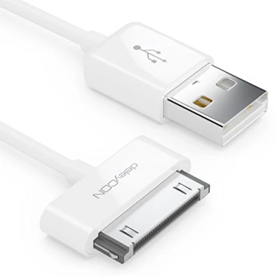 Afbeelding van deleyCON 2 m USB kabel 30 polige dockconnector synchronisatiekabel voor opladen en gegevens compatibel met 4S 4 3G iPad iPod wit