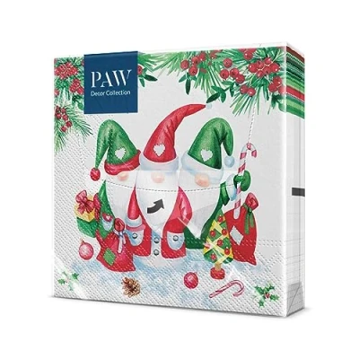 Afbeelding van PAW papieren servetten, 3 laags (33 x 33 cm), 20 stuks, servetten met kerst , winter en snoepmotief, ideale tafeldecoratie voor Kerstmis (Kerstkabouters)
