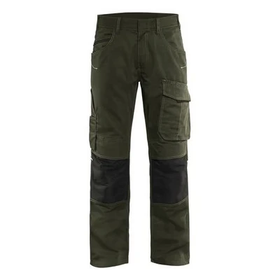 Image de Pantalon services stretch vert olive/noir, détails réfléchissants