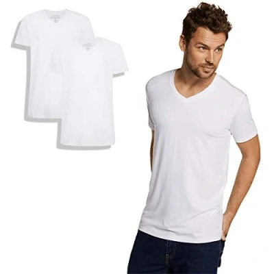 Afbeelding van Comfortabel &amp; Zijdezacht Bamboo Basics T Shirts Velo V hals (2 pack) Wit S
