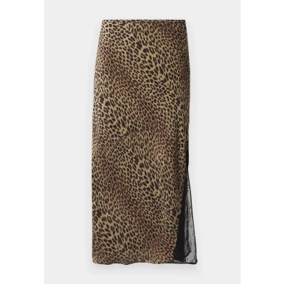Afbeelding van Zadig&amp;Voltaire dames Jayla midi rok met panterprint en details van kant in de kleur Bruin, maat: FR3=EU40