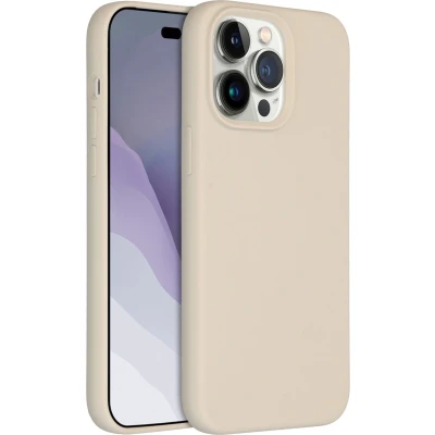 Afbeelding van Accezz Hoesje Geschikt voor iPhone 14 Pro Max Siliconen Liquid Silicone Backcover beige