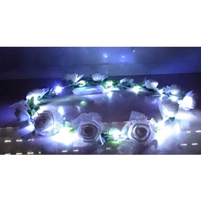 Afbeelding van Led hoofdband voor bruid, bloemenkrans, knipperende hoofdband, meerkleurig, witte bloemen met wit licht