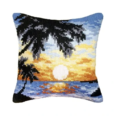 Afbeelding van Borduurpakket kruissteekkussen ZONSONDERGANG ORCHIDEA 40 x cm