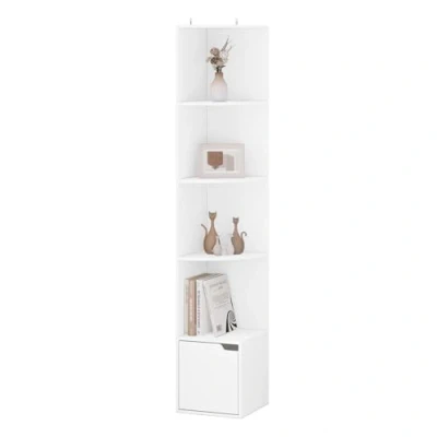 Afbeelding van WOLTU SK038ws Hoekrek met 5 niveaus, houten deur, voor kantoor, slaapkamer, woonkamer, 29,5 x 158 cm, wit