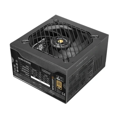 Afbeelding van MARS GAMING MPB1000PSI, voeding volledig modulair ATX 1000 W, garantie 80Plus Gold 90%, ventilator SI 14 cm, AI2 RPM, DC en SMD, 3.1, PCIe 5.1, aansluiting 12 V 2 x 6, zwart