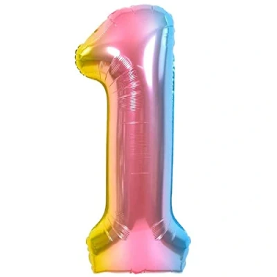 Afbeelding van Jonami ballon met nummer 1, voor 1e verjaardag, in veelkleurig metallic pastel, XXL, gigantisch, 100 cm decoratie lucht of helium