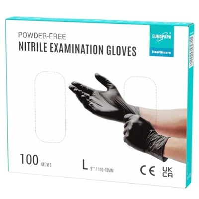 Afbeelding van EUROPAPA® Nitril wegwerphandschoenen, poedervrij, latexvrij, niet steriel, 100 stuks (L, zwart)